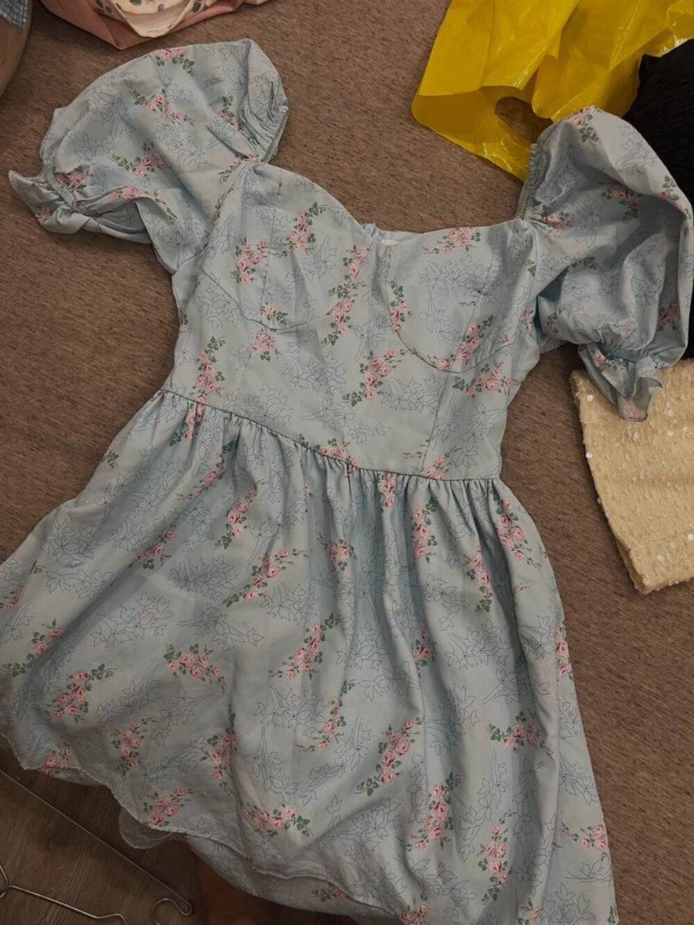 Blue Floral Puff Sleeve Dress
